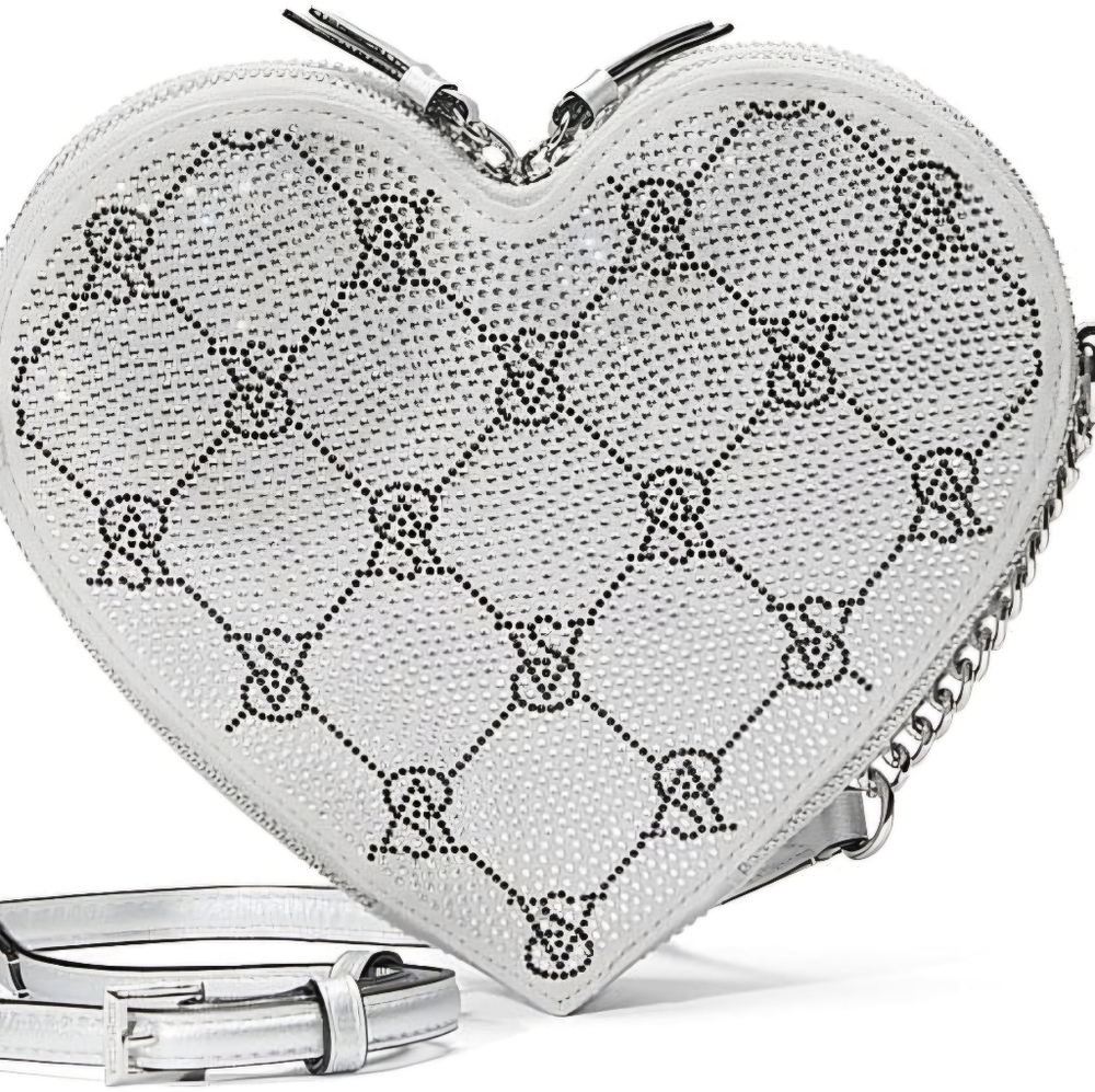 Victoria Secret heart shape crossbody bag. Silver Rinestones. .